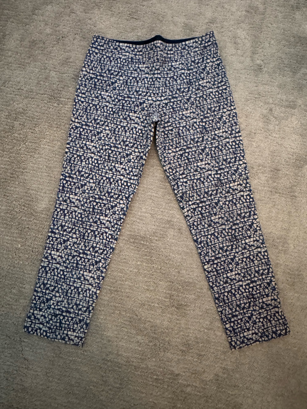 Tory Burch Blue and White Printed Skinny Pants
